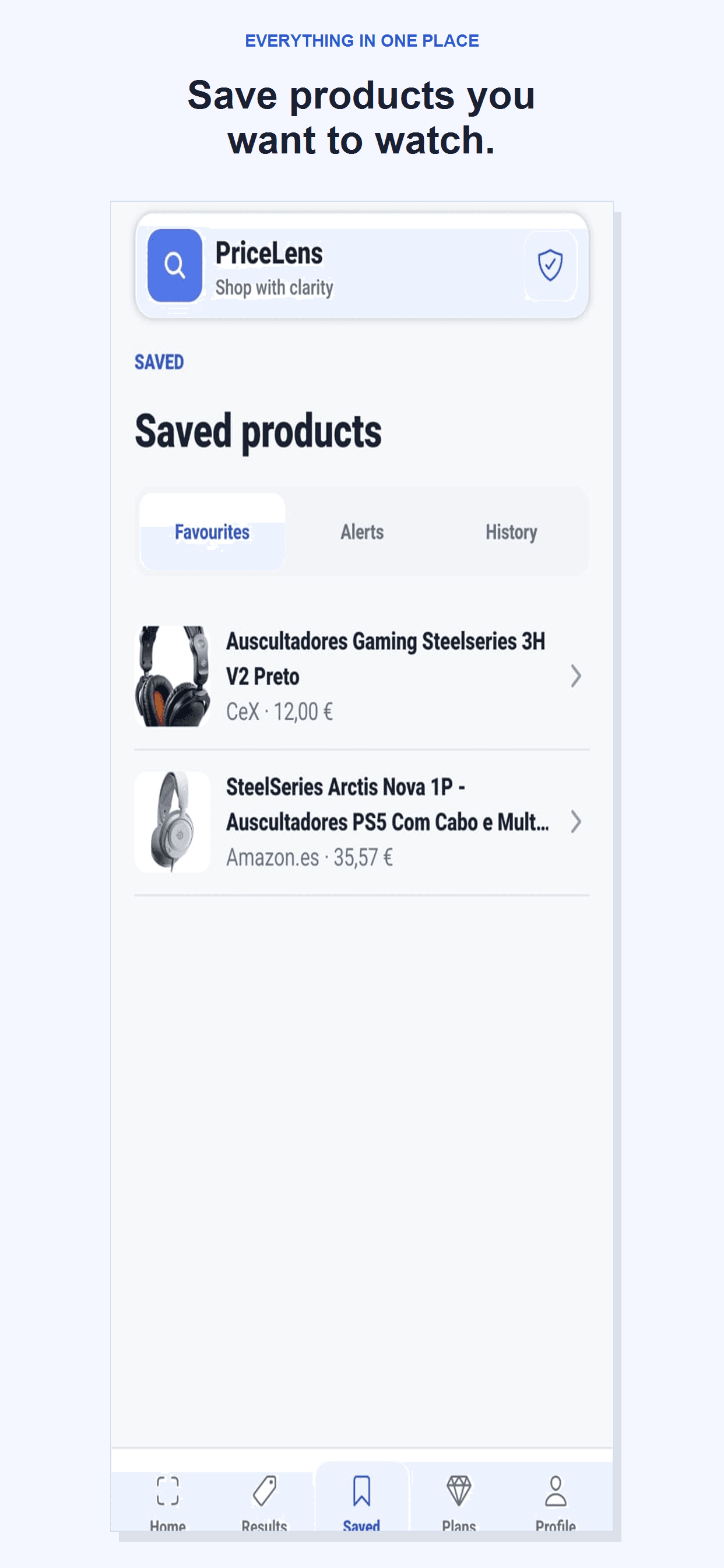 Saved products in PriceLens